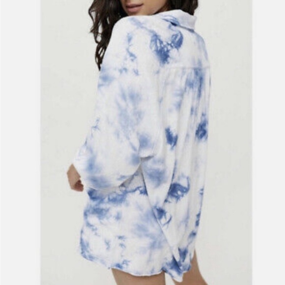 Urban outfitters tie-dye benni slouchy playsuit blue white pockets button down - Picture 4 of 7